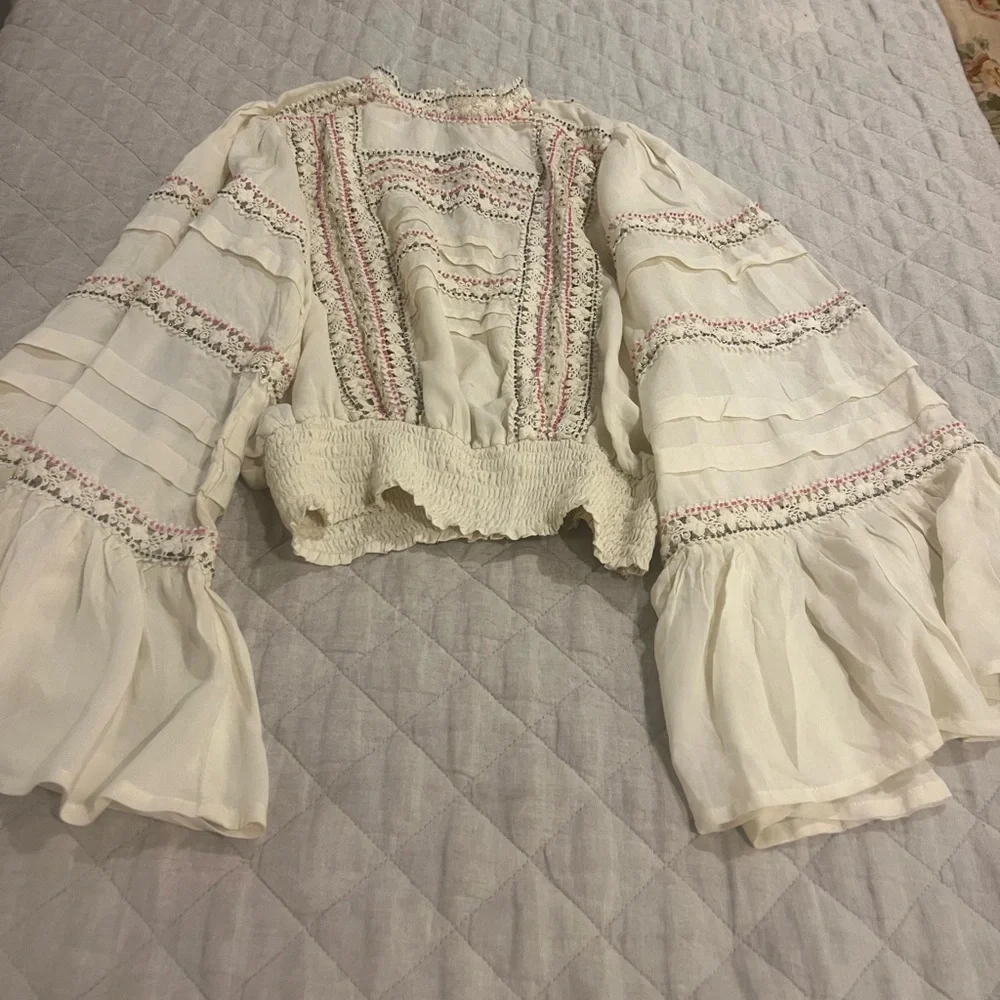 Free People Embroidered Lace Blouse